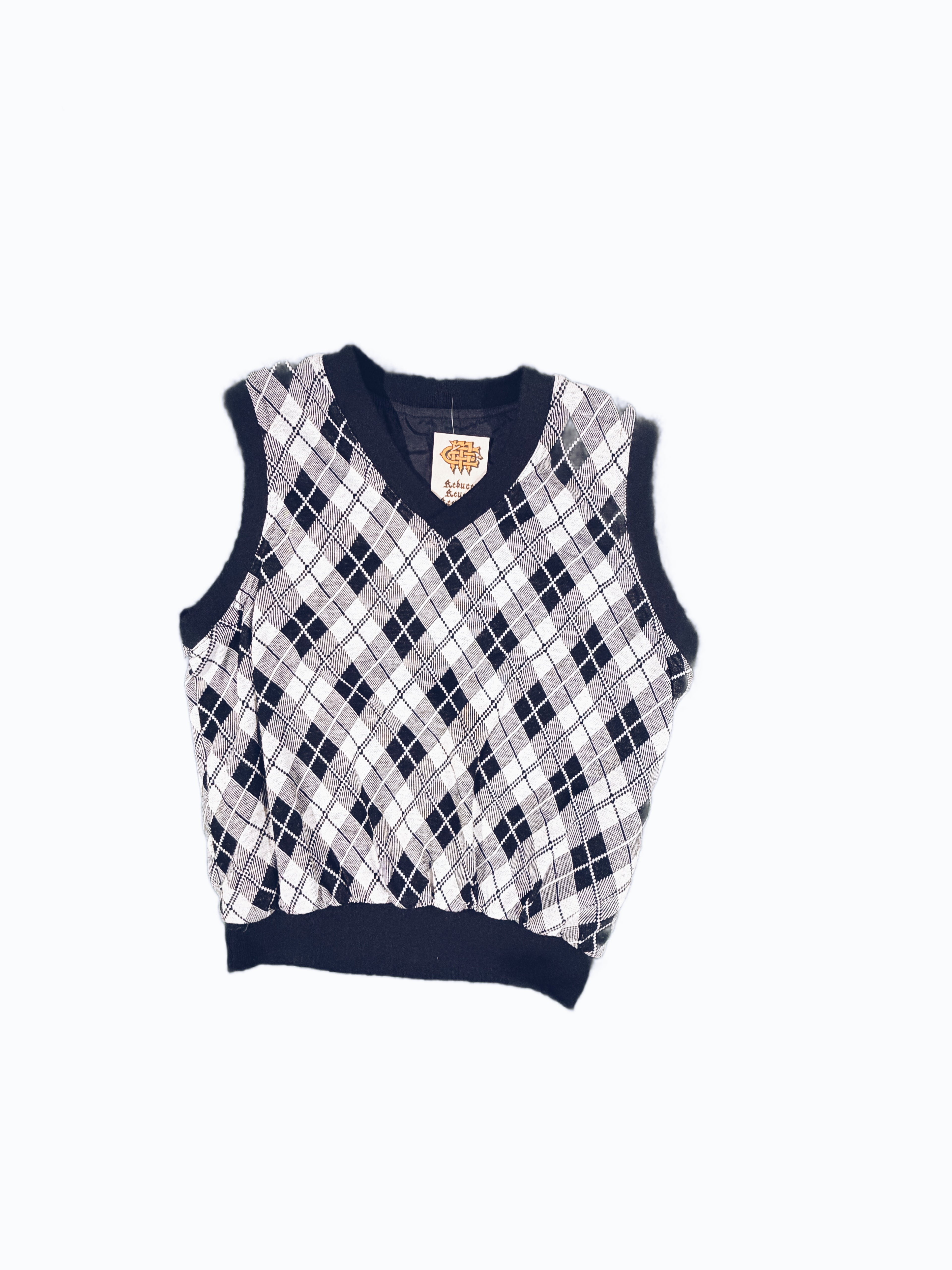 Women's Vintage Black and White Argyle Sweater